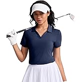 Women's Golf Tennis Shirts Short Sleeve Polo Collared V Neck Workout Tops UV Protection Lightweight Moisture Wicking Shirt