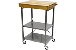 Origami Foldable Kitchen Island Cart, Rolling Storage Table Organizer with Wheels, Silver