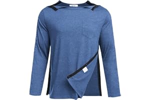 Deyeek Men's Post Shoulder Surgery Recovery Shirts Full Tear Away Long Sleeve Snap Chemo Port Access Shirt