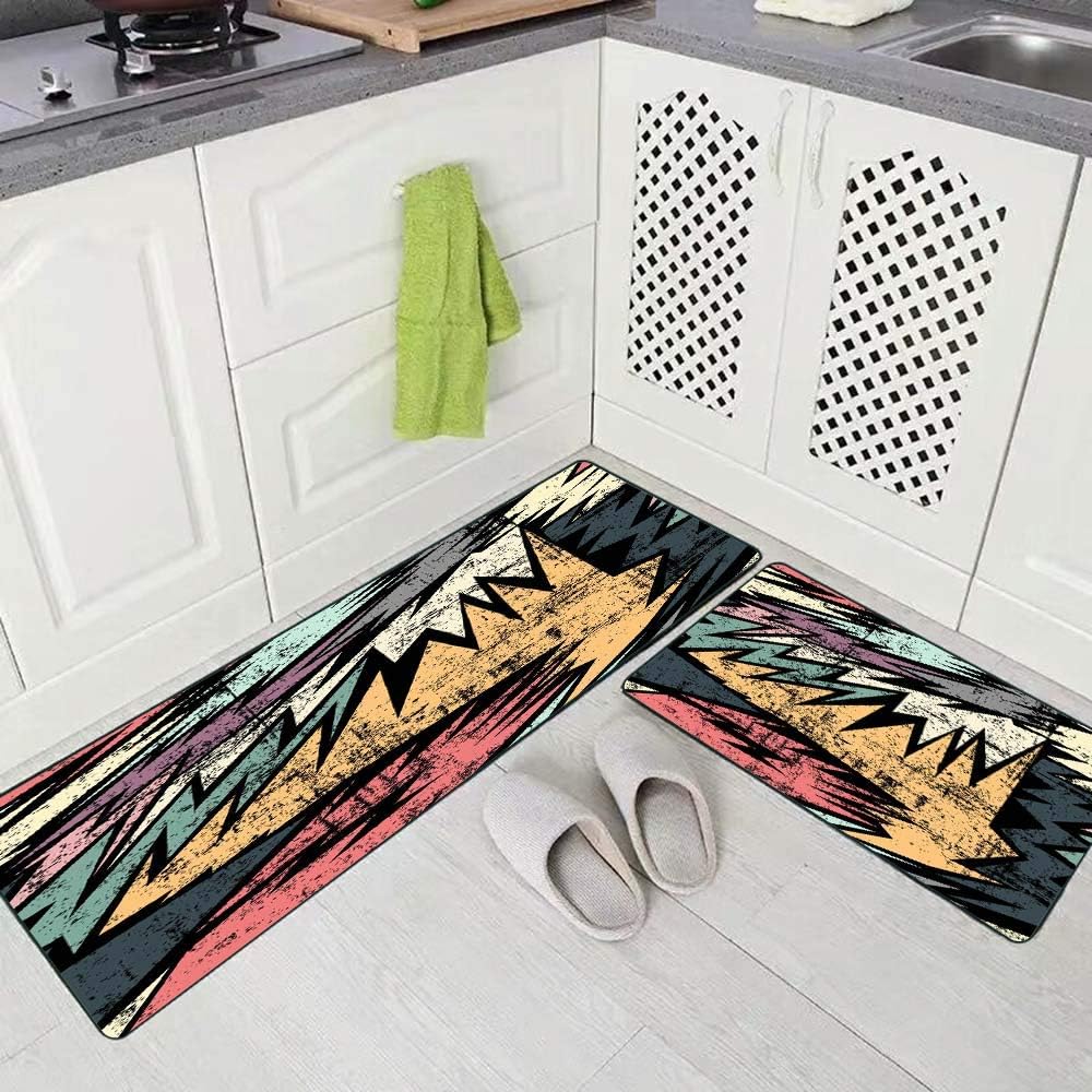 Musesh Kitchen Rugs 2 Pieces, Graffiti Geometric Seamless Pattern Soft NonSlip