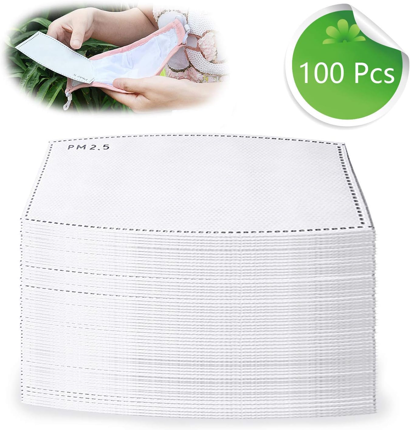 100 Pieces Anti PM2.5 Activated Carbon Filter Reusable Protective for N95 Filter Mask,5 Ply Breathable and Comfortable for Blocking Dust Air Pollution