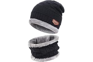 Mens Womens Winter Beanie Hat Scarf Set Warm Knit Hats Fleece Lined Winter Cap Neck Warmer for Men Women