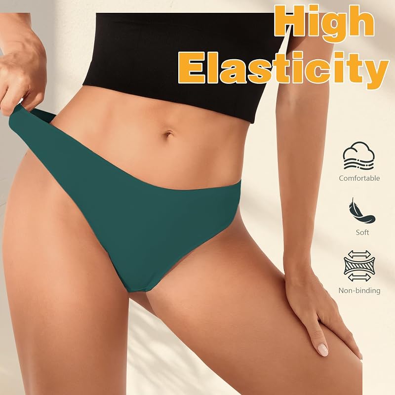 Lot de 5 culottes sans coutures pour femme, extensibles, confortables, sans couture, invisibles, taille basse, respirantes, hipster, bikini, multicolore, S — photo 3 sur 7