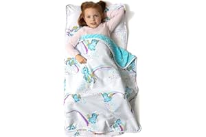 JumpOff Jo Nap Mat for Kids - Cozy Kids Rest Mat with Removable Pillow and Ultra Soft Blanket for Preschool, Daycare, and Sleepovers - Unicorn Pixie Dust