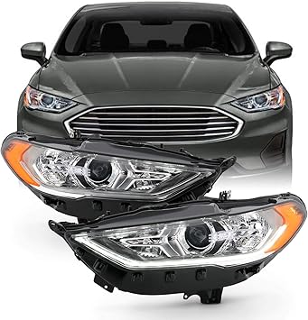 amazon com fits 2017 2020 ford fusion halogen w led drl model projector chrome headlights pair driver left passenger right automotive amazon com