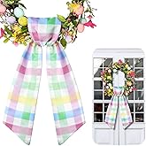CraftyDream Wreath Sash for Front Door Wreath Satin Sash Blank Sashes Embroidery Monogram Yard Doorway Indoor Outdoor Wall Ribbon Bow Home Decor(Pastel,Easter Buffalo Plaid)