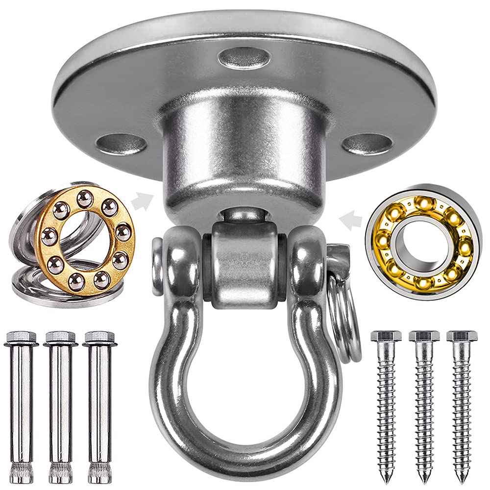 BeneLabel Swing Hanger Bearing, Hammock Ceiling Hook 360 Swivel Punching Bag Wall Beam Bracket for Yoga Rope/Aerial Hoop Wood/Concrete Suspension Mounting Kit, 900lbs/Round
