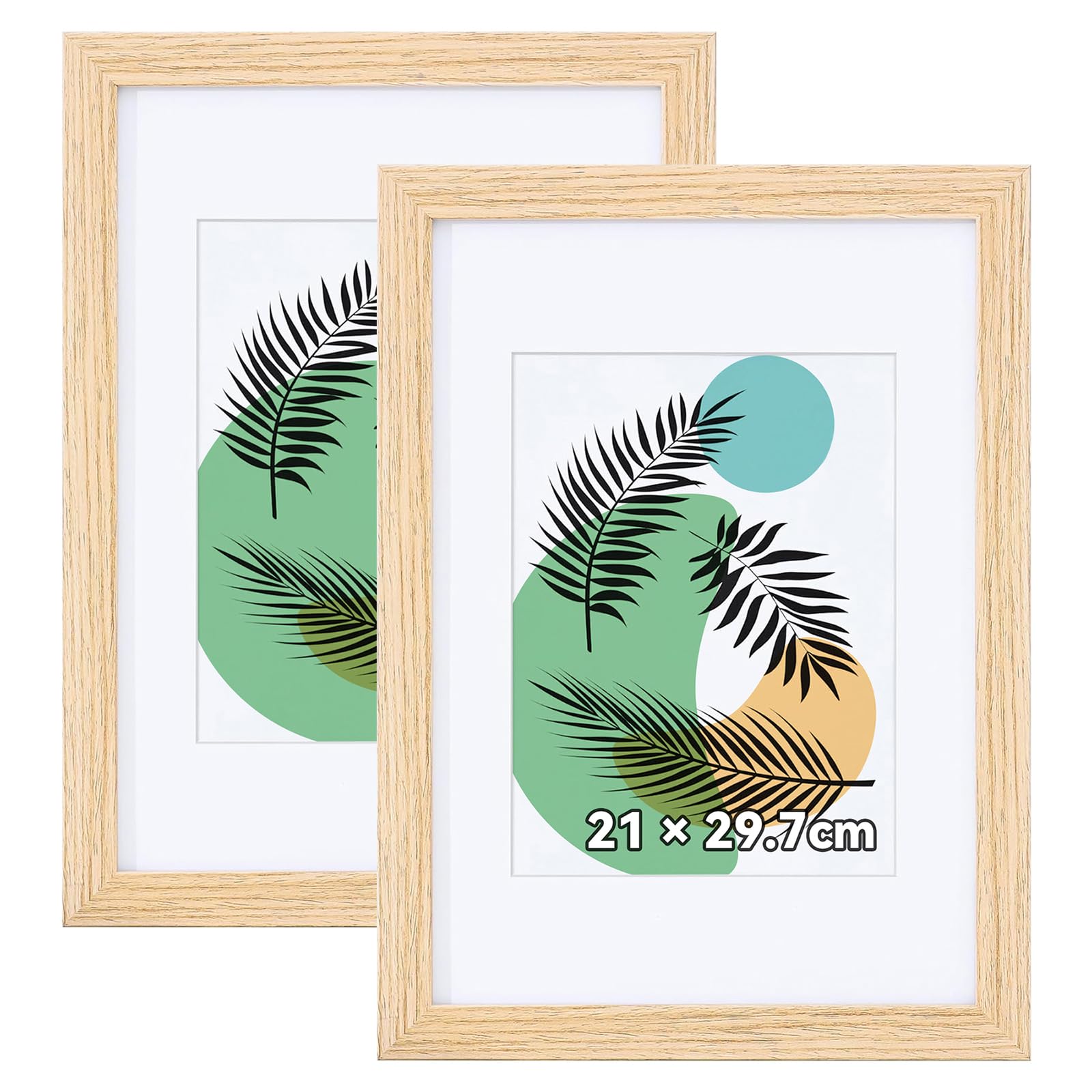 Homaxy A4 Picture Frames Photo Frame Wooden A4 Frame 21x29.7cm Poster Frames with Mount 15x20cm Set of 2, Natural