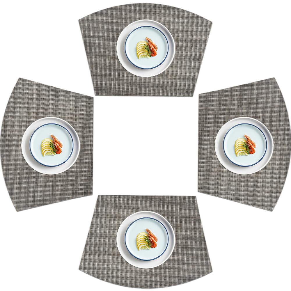 homEdge PVC Placemat, Wedge Place Mats, Washable Vinyl Placemats, for Round Table Set of 4-Linen Gray