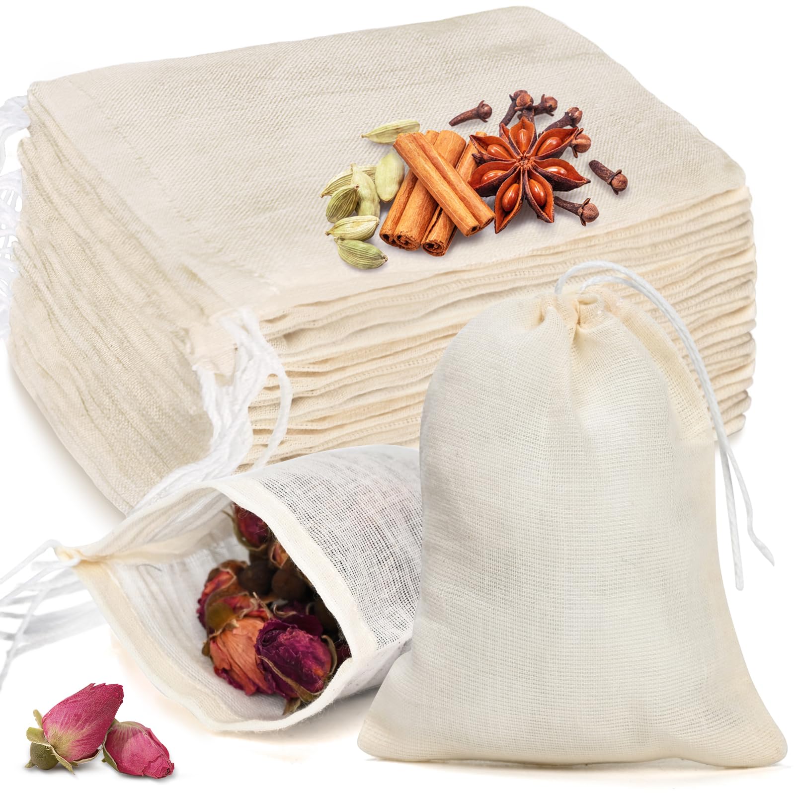 thumbnail image 2 of 10-Pack Cotton Muslin Drawstring Bags For Straining Herbs, Spices, And Bouquet Garni 2 of 2