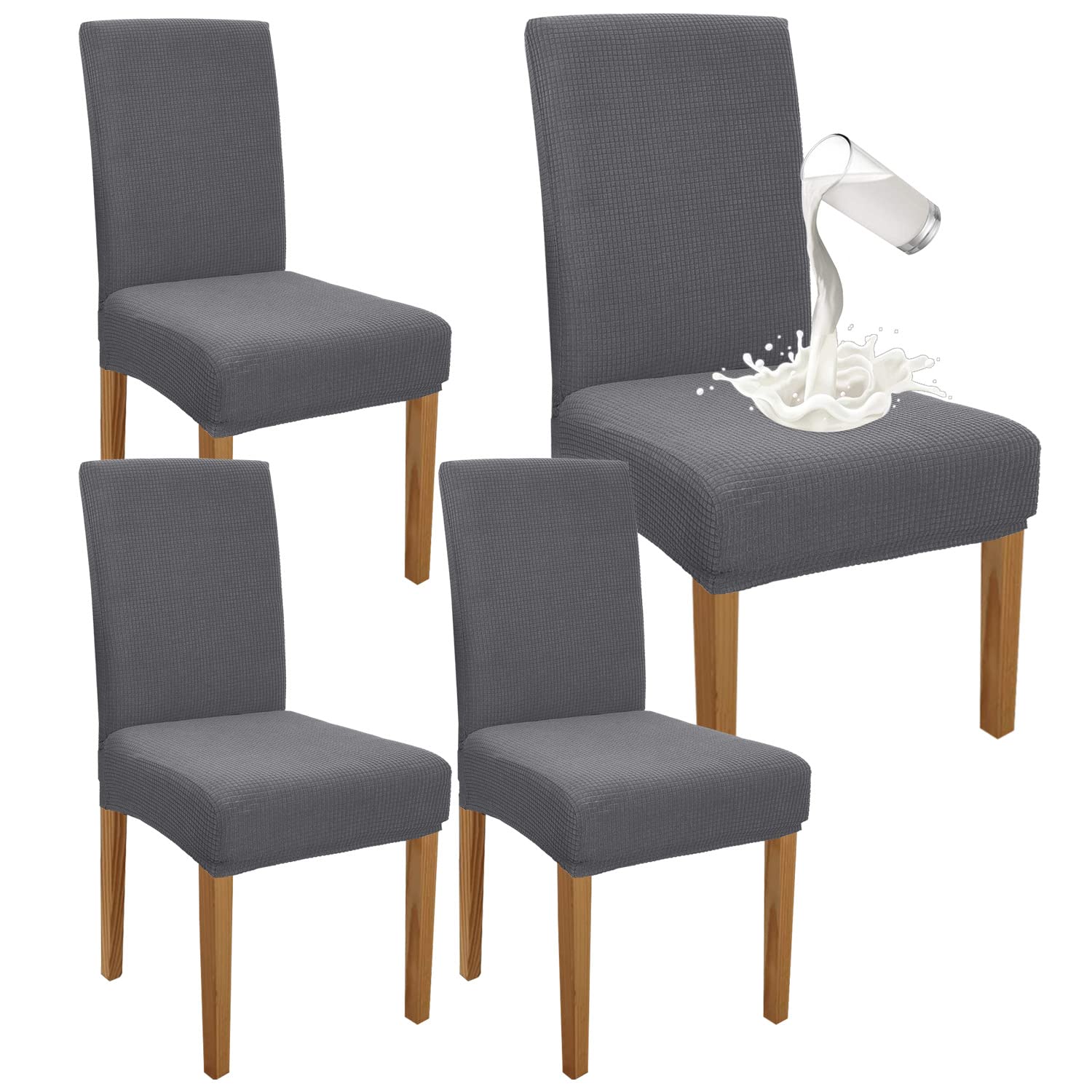 Granbest Premium Waterproof Dining Chair Covers Set of 4, Stretch High Back Chair Slipcovers for Dining Room, Washable Removable Chair Protector for Banquet, Kitchen, Party (LightGrey, Pack of 4)