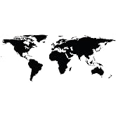 Black World Map Wall Decal Sticker - Stickerbrand Home Decor Vinyl Wall Art 21in X 51in. Easy to Apply &amp; Removable.