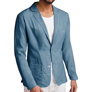 Thatrich Mens Lightweight Linen Blazers Casual Sport Coats Unlined Loose Wedding Beach Suit jacket Lapel Collar Button Blazer
