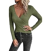 V Neck Sweaters for Women Long Sleeve Plunging Neckline Sexy Wrap Tops for Women Elegant Cocktail Evening Tops Dressy