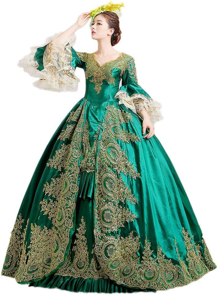 Royal Palace Green and Red Lace Dance Stage Dress Medieval Victorian Marie Antoinette Dress Gowns for Party