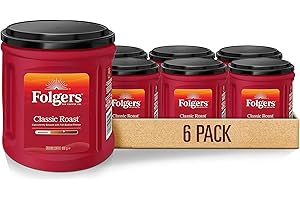 Folgers Classic Roast Medium Roast Coffee, Ground Coffee Canister, 816 g (Pack of 6)