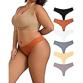 Hotcom 6 Pack Womens Plus Size Seamless Thongs, Breathable Stretch No Show Underwear, Sexy Invisible Wave Edge Panties
