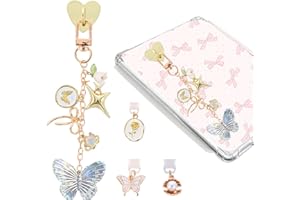 TAKEALOOKO Dust Plug Charm Chains for Kindle - 4Pcs Cute Butterfly Star Bowknot E-Reader Phone Charms Type C Dustplug & Bracelet Strap Decorating Accessories, Gift for Book Lovers Women Men
