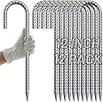 AAGUT Rebar Stakes 12 inch Galvanized Metal Tent Stakes 3/8" Heavy Duty Ground Anchor Stake for Large Canopy and Fence, J Hook Stakes Easy to Push into Hard Soil,12 Pack
