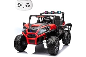 LUIBAS 24V 4WD 2-Seater Ride On Car for Kids, 4X4 Battery Powered Ride On Toy with Remote Control, Electric Vehicle 4 Wheeler UTV for Boys Girls with EVA Rubber Tires, LED Light, Music, Bluetooth, Red
