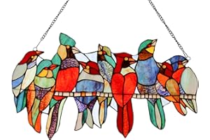 COTOSS Stained Glass Window Hangings,9 Birds on a Wire Suncatchers for Home Decor,Handmade Tiffany Glass Window Panel,Gift Ideas for Mom/Grandma,Birthday Easter Christmas