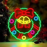 FITNATE Christmas Wreath Neon Sign for Wall Door Decor, 12.6'' Dimmable Christmas Neon Light, USB Powered LED Neon Sign for Living Room, Bedroom, Party Decor