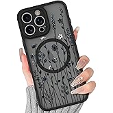 BITOBE Floral Case for iPhone 16 Pro Max [Compatible with MagSafe] Cute Flower Pattern Case for Women Girls Soft TPU Bumper Translucent Magnetic Slim Protective Cover - Ink Flowers