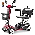 4 Wheels Eldryvon EV02 Electric Mobility Scooter for Seniors & Adult, 300Lbs All Terrain, Foldable Powered Wheelchair Device with Dual Basket, Rotating Seat (Red, EV02-A with Mirror)
