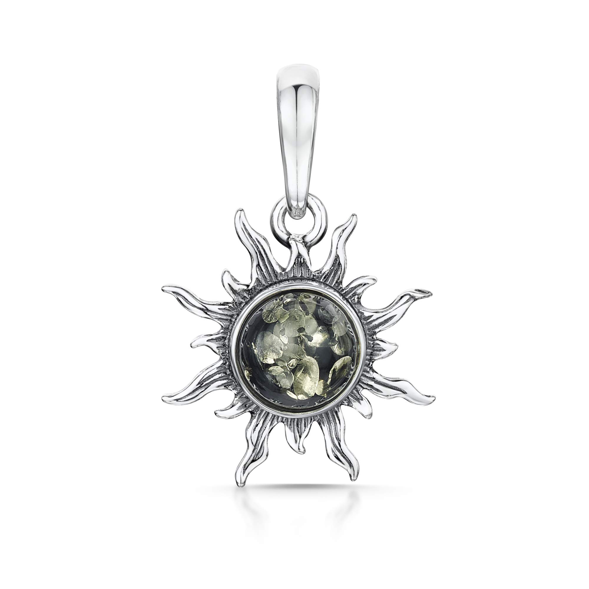 Amberta 925 Sterling Silver with Baltic Amber – Sun Pendant - Green Colour