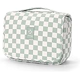 Narwey Small Hanging Travel Toiletry Bag for Traveling Women, Checkered Travel Bag for Toiletries, Makeup Bag Organizer Make Up Cosmetic Bags for Valentine’s Day (Mint Green Checkerboard)