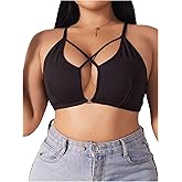 OYOANGLE Women's Plus Size Criss Cross Front Closure Wireless Sexy Bra Spaghetti Strap Cut Out Bralettes