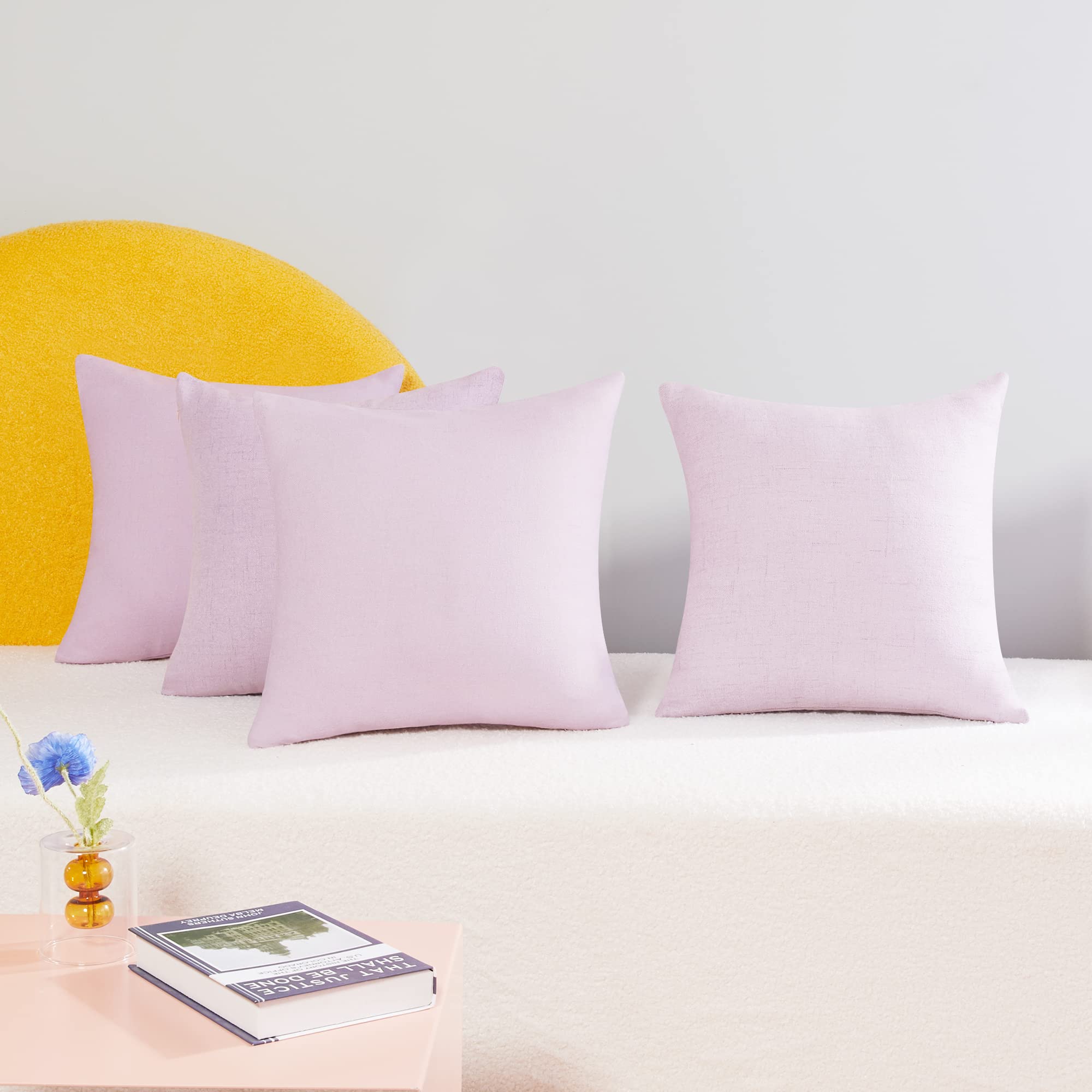 Deconovo Home Decorative Square Cushion Covers, Faux Linen Throw Pillow Cases for Bedroom with Invisible Zipper, 18 x 18 Inch, set of 4, Baby Pink