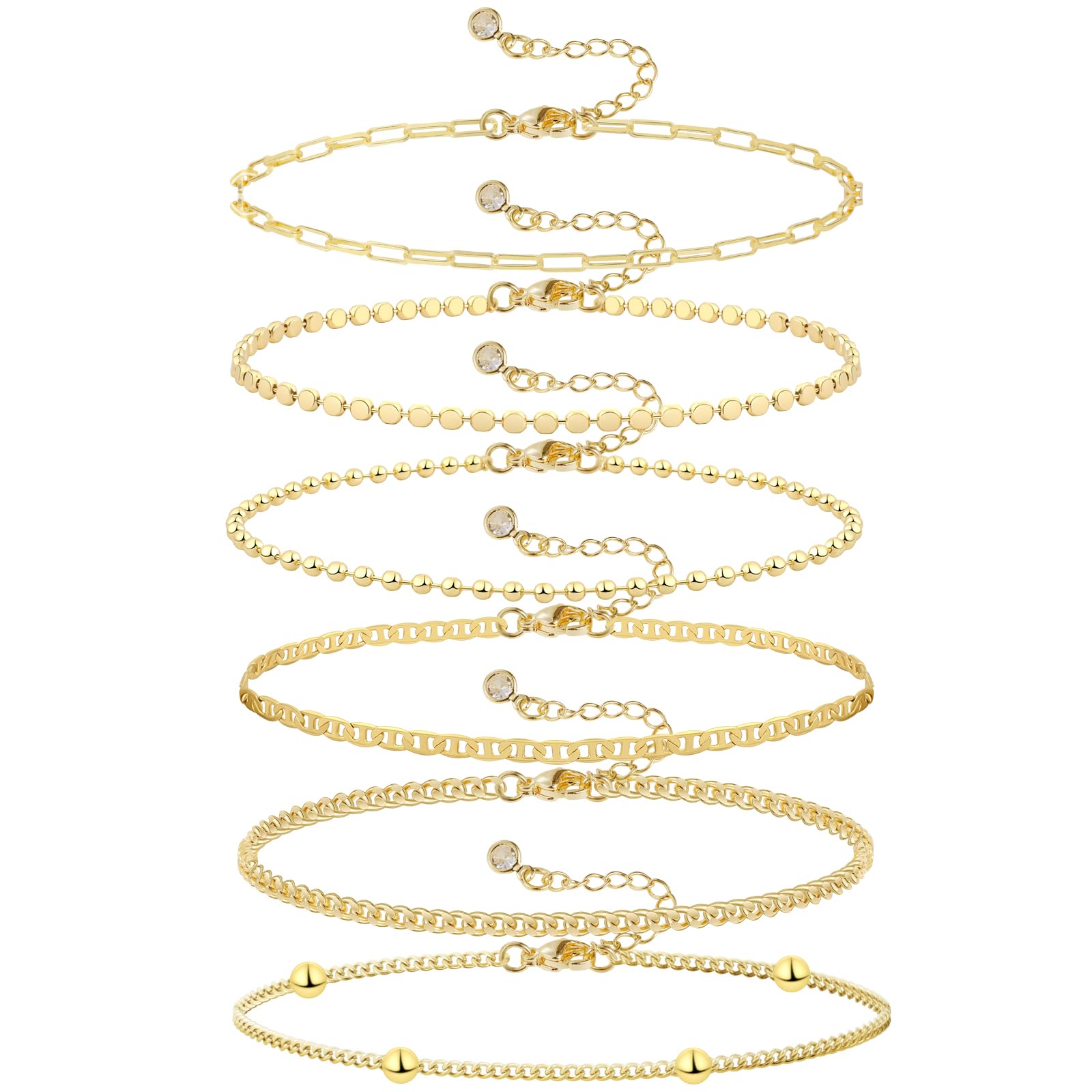 JECOMY Dainty 14K Gold Bracelets for Women - Waterproof Stackable Gold Bracelet Set - Perfect for Stylish Women