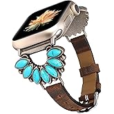 Moolia Boho Turquoise Strap Compatible with Apple Watch Band 42/41/40/38/46/45/44/49mm, Women Western Vintage Leather Strap Inlay for iWatch Series 11 10 9 8 7 6 5 4 3 2 1 SE/Ultra（1/2/3）