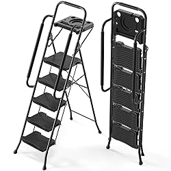 KINGRACK 5 Step Ladder with Tool Platform, 900 lbs