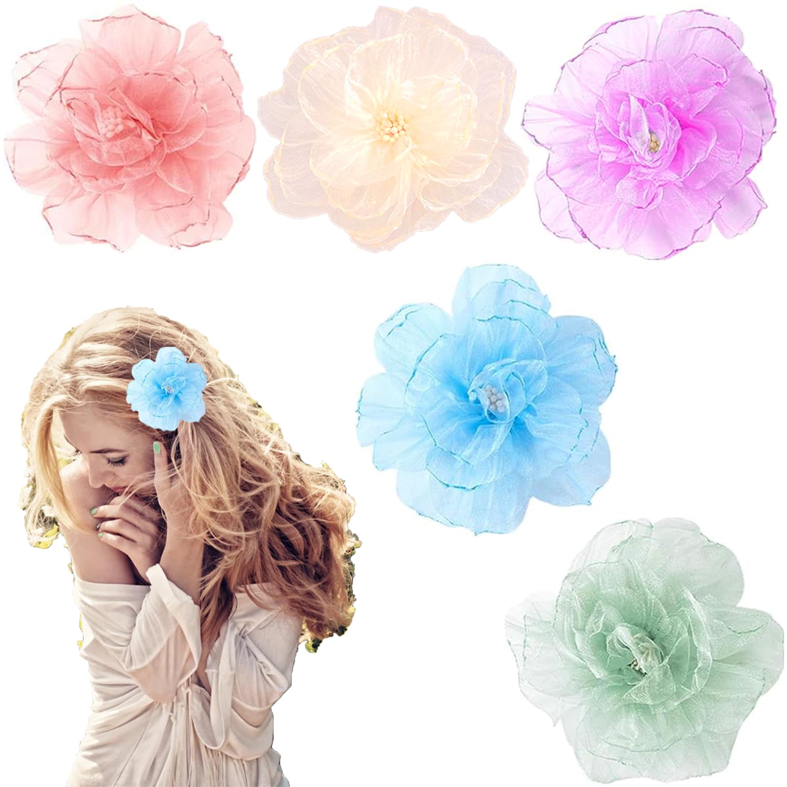 5Pcs Flower Hair Clips, Wedding Flower Hair Barrettes Artificial Hair Clips for Women Girls Hair Accessories for Hair Style