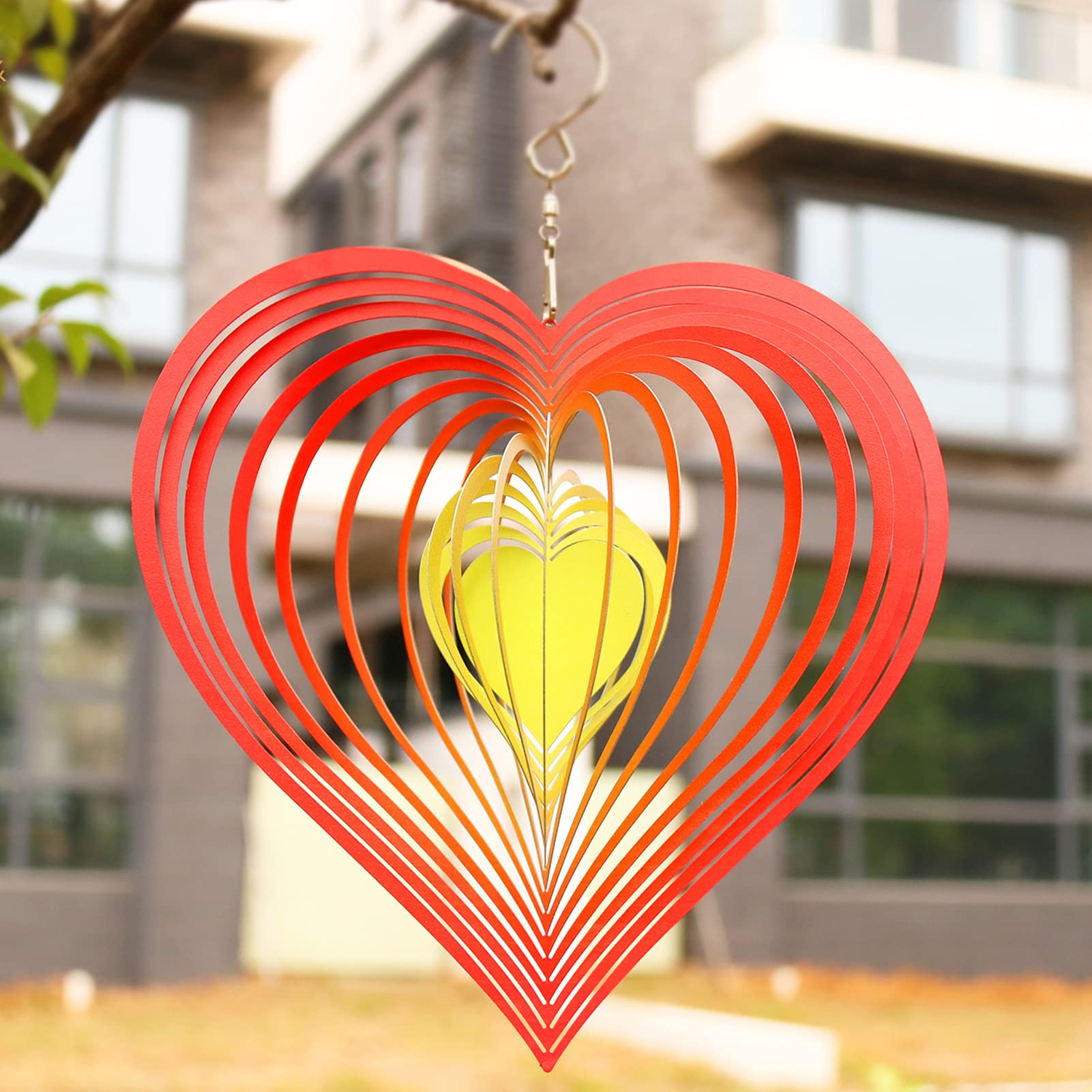 Adove Stainless Steel Garden Wind Spinner Hanging Kinetic Wind Sculpture Garden Decor For Indoor Outdoor (Redyellow)