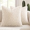 MIULEE Pack of 2 Throw Pillow Covers 24x24 Inch Neutral White Faux Fur Decorative Sherpa Pillow Covers Fuzzy Accent Soft Sheepskin Fleece Cushion Cases for Boho Home Decor Couch Living Room Bed