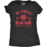 Womens Dr Aculas Blood Bank T Shirt Funny Scary Halloween Party Vampire Donor Tee for Ladies
