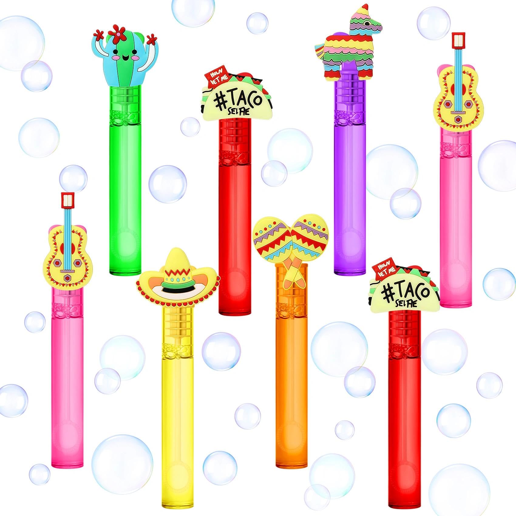 AFZMON 24Pcs Cinco De Mayo Party Favors Bubble Wands for Kids, Mexican Fiesta Mini Bubbles Wands, Taco Party Supplies Goodie Gift Bag Stuffers Pinata Classroom Prizes