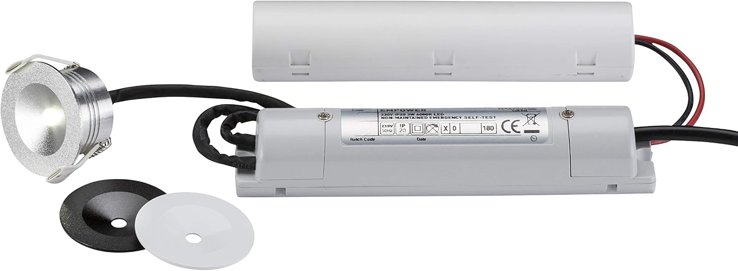 Knightsbridge Emergency Downlight, 3 W, White, Daylight + Selftest, 34mm