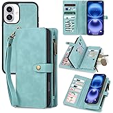 TwoHead Wallet Case Compatible with iPhone 16,Detachable Magnetic Phone Case,PU Leather All-Round Protective Case Wallet with Card Holder/Change Pocket,6.1 in,Blue