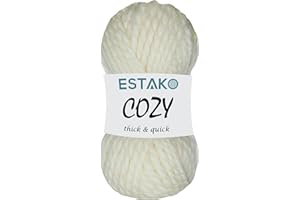Estako Cozy Thick & Quick Yarn 20% Wool 80% Acrylic Soft Super Bulky Weight #6 Knitting and Crocheting Yarn 3.52 oz (100gr) 65 yds (60 m) (50299-Cream)