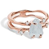 Moon Magic Authentic Moonstone Ring for Women | Amethyst, Aquamarine, Black Obsidian Ring Flow/Real 925 Sterling Silver | 18k Rose and Yellow Gold Raw Crystal Rings for Women/Genuine Gemstone Jewelry