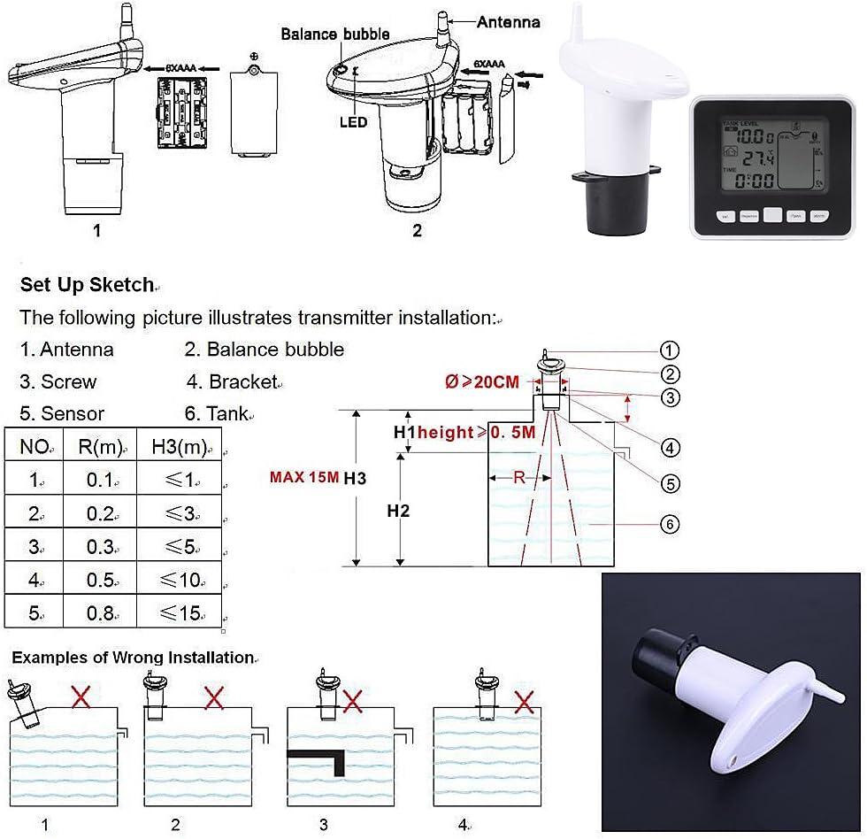 TOPINCN Lcd Temperature Display Water Level Sensor With Inner Receiver Water Tank Liquid Depth Gauge Sensor - Image 3