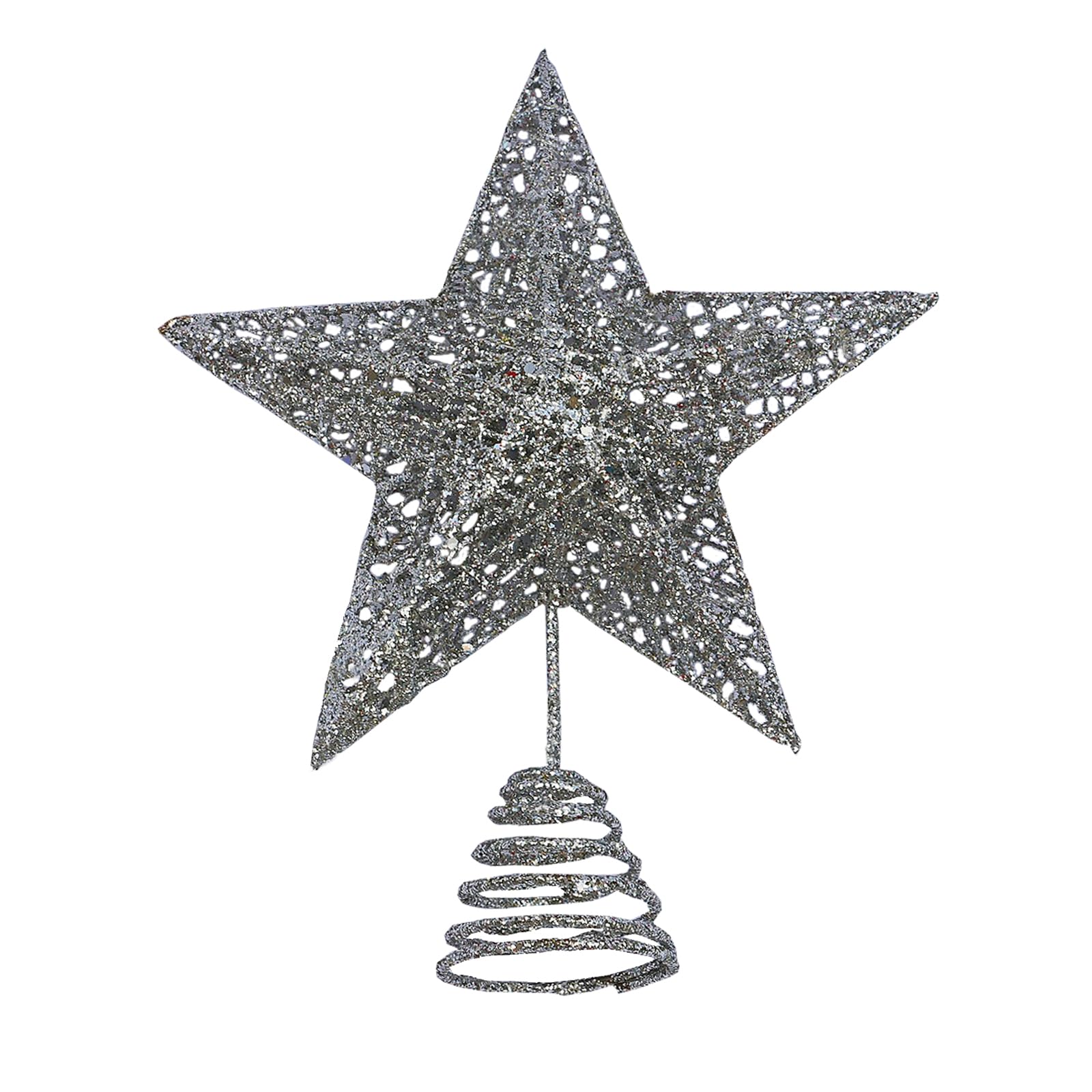 Silver Metal Christmas Tree Topper Glittered Xmas Treetop Hollow Star Topper for Christmas Party Home Decoration