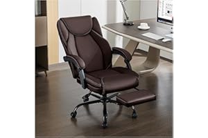 amseatec Office Chair,Big and Tall 400Lbs with Footrest, Ergonomic with Adjustable Backrest, Reclining Computer Chair with Double Lumbar Support, Thick Bonded Leather for Comfy (Brown)