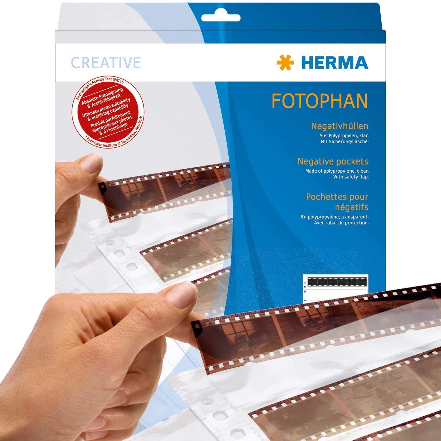 HERMA 7769 Negative Sleeves Medium Format for Folders, Pack of 100, 4 Medium Format Negative Stripes, Negative Filing Sleeves for Medium Formats with Euro Punched Holes and Security Lab, Transparent — image 1