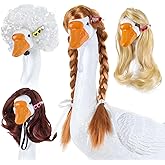 4 Pcs Porch Goose Wigs for 17/23" Statues, Braided Lawn Goose Costume with Clips,Cute Outdoor Statue Accessories for Outdoor Garden Patio Yard Decoration
