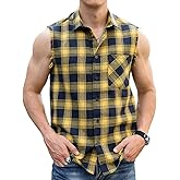LOGEEYAR Men's Sleeveless Shirt Plaid Flannel Button Down Casual Vest Shirts